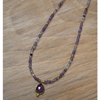 Naszyjnik handmade z fluorytu i ametystu